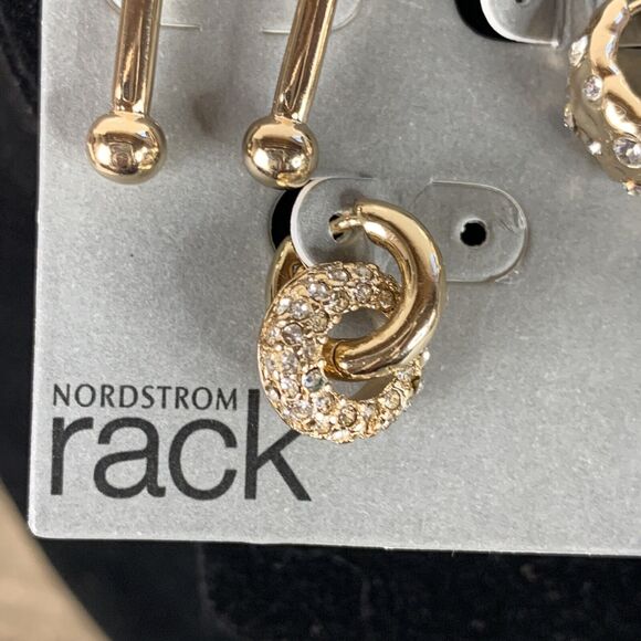 Nordstrom Rack Gold Tone Earrings Bar Rhinestone Huggie Link Drop - 4 pcs - Picture 4 of 10